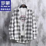罗蒙（ROMON）格子衬衫男士秋季新款长袖休闲衬衣外套男免烫春秋款上衣服男装 CS1905黑白格 XL