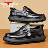 公牛世家男鞋春季新款英伦商务休闲皮鞋男款通勤乐福鞋软底一脚蹬懒人鞋子