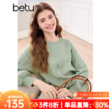 百图betu女装2025春季新款毛衣圆领宽松立体花朵装饰毛衣女2501T05 绿色 M