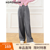 红袖垂顺压褶阔腿西装裤春秋季新款女装遮胯显瘦气质宽松中腰休闲裤 灰060 S