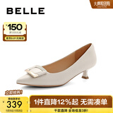 百丽（Belle）方扣高跟鞋女商场同款羊皮四季细跟单鞋Z2N2DCQ3 米白 36 (230mm)