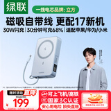 绿联【3C认证可上飞机】磁吸充电宝自带线30W快充10000mAh兼容magsafe无线移动电源适用苹果17华为小米
