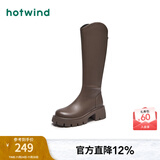 热风（Hotwind）女靴小v口显瘦长靴冬季新款通勤百搭复古增高靴子时尚休闲西部靴 02棕色（四季单里3802） 36 (230mm)