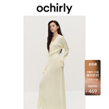 欧时力OCHIRLY 羊毛软糯优雅毛针织连衣裙V领秋冬季新品通勤简约 米白 S