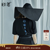 日着原创设计女装2024夏季新款简约短袖上衣残月植绒印花T恤 客路黑 L