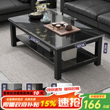 修乐（XIULE）茶几客厅家用茶桌钢化玻璃茶台仿岩板大理石茶几轻奢感小桌子 【玻璃台面】黑纹理+黑架120cm