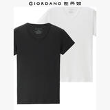 佐丹奴（Giordano） 男装T恤 男装两件装V领纯棉纯色打底衫男短袖男士T恤衫 09黑/白色 小码(165/92A)