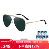 海俪恩 太阳镜男款蛤蟆镜偏光墨镜防辐射开车专用驾驶镜可配近视镜N6862 N62P墨绿色+亮金框