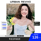 UR【钟楚曦同款】2025夏季新款女装波嬉风蕾丝条连衣裙UYL750037 蓝色条纹 XL