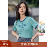 茵曼（INMAN）潮趣印花女装圆领短袖T恤修身显瘦套头短款2025夏季新款上衣 天蓝色 -18525987 XL