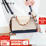 红谷包包女包牛皮单肩包女士包丝巾装饰链条手提包小包生日礼物 米白