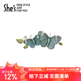 She's茜子发饰斑斓蝶梦刺绣蝴蝶横夹马尾盘发发夹发卡生日礼物送女友