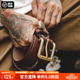马登工装美式复古进口牛皮皮带男黄铜单针快脱扣真皮硬汉裤腰带男 深咖色 （115cm长 X 3.8cm宽）