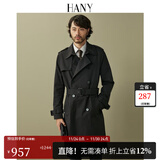 汉尼（HANY）德式战壕风衣男外套男士英伦风切尔西军大衣黑色大衣长款男装秋季 特洛斯黑 M (48) 【建议130-150斤】