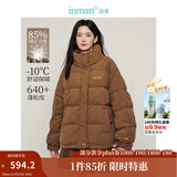 茵曼2025冬季女装新款羽绒服红装高充绒量鸭绒灯芯绒保暖短外套上衣 咖啡色-K18448998 S 154-160cm /91-100斤