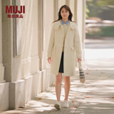 无印良品（MUJI）女式 羊毛混牛角扣大衣长款连帽毛呢呢子外套秋冬季外衣女装 米白色 M (160/84A)