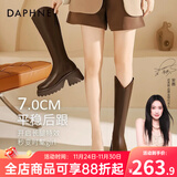 达芙妮厚底V口长筒靴女2025秋冬爆款女靴高筒靴显瘦百搭增高骑士靴子女 棕色 39