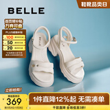 百丽（Belle）厚底增高凉鞋女商场同款真皮质感凉鞋D7Z2DBL5 米白 34 (220mm)