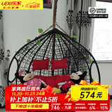 乐系（LEXI） 吊椅双人鸟巢秋千吊篮家用室内阳台吊兰户外吊床藤椅摇篮椅躺椅 双人黑色细藤特大号 静音款