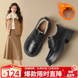 ZHR乐福鞋女圆头软底系带小皮鞋女英伦风复古单鞋子女 QE29B黑色36