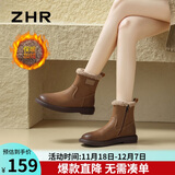 ZHR雪地靴女冬加绒软厚底马丁靴复古百搭短靴保暖棉鞋女EH36A驼色 38