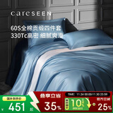 康尔馨五星级酒店床品A类60支纯棉贡缎简约四件套全棉被套 蓝色1.5米床