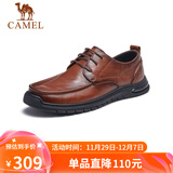 骆驼（CAMEL）复古擦色牛皮耐磨软底秋大头休闲商务皮鞋男 G13S201051 黄棕 38