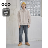 GXG 男装   双色中廓版型肌理面料翻领男士卫衣 冬季新 米色 加绒 新款刺绣 M