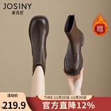 卓诗尼短靴女2025年冬新款秋单靴子加绒英伦风瘦瘦切尔西靴复古马丁靴女 棕色-绒里 38