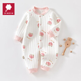 AMI婴儿连体衣冬季保暖长袖哈衣秋冬打底保暖衣新生宝宝衣服冬装睡衣 粉水蜜桃保暖连体衣LS 73cm