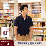 TOMMY HILFIGER25春夏新款男透气珠地网眼通勤修身短袖T恤/镶边翻领POLO衫 【合身款】午夜深蓝CHS L