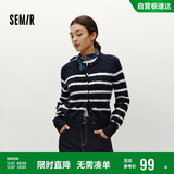 森马（Semir）森柔|针织开衫女冬季短款绞花肌理圆领毛衫打底上衣101724106001