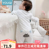 优奇婴儿衣服新生儿保暖三层夹棉连体衣春秋冬季哈衣爬服男女宝宝睡衣 升级【三层暖棉】屁屁熊蓝色 59cm