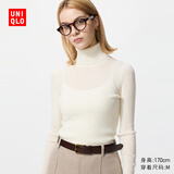 优衣库女装精纺美利奴羊毛罗纹两翻领针织衫/长袖毛衣新款478337 01 乳白色 M