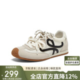 百思图运动德训鞋平跟女休闲鞋D3072BM5 米色 38