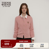 Teenie Weenie小熊女装毛衣秋舒适学院风绵羊毛绞花针织开衫软外套 粉色 XS