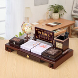 兆族办公室桌面摆件高档笔筒文台男女老板领导台历架地球仪带国旗日历 【尊享版】厚德载物+抽屉款（48*24cm）