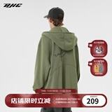 BJHG不计后果春秋简约刺绣加绒开衫连帽卫衣男潮牌欧美风宽松情侣外套 军绿色 M