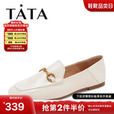 他她（TATA）方头乐福鞋女休闲平底一脚蹬小皮鞋女单鞋春秋款FLC22AM4 米色 39
