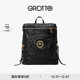 GROTTO个乐黑石双肩包大容量褶皱绵羊皮软皮背包电脑包通勤旅行包 黑石背包L（金标）
