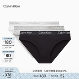 Calvin Klein内衣女士三条装经典提花腰边ck舒适棉质微弹性感比基尼三角内裤女 MPI-太空黑/椰青灰/月光白 3条 M 尺码偏大，建议拍小一码