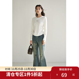 独束大码女装简约百搭圆领T恤女春装新款微胖mm经典圆领正肩上衣 月光白 M (尺码：1)