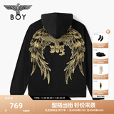 BOY LONDON【灿若繁星】秋情侣风外套潮牌刺绣开衫连帽卫衣N06904 黑色金色翅膀 L