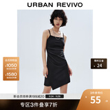 UR夏季新款女装潮流不规则下摆收褶吊带连衣裙UWV740053 正黑 XS