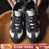 马登经典复古德训鞋男款运动休闲板鞋小白鞋平底健身训练阿甘鞋子 墨黑色 /国风款薄底丝绸刺绣国潮 42 (260mm) 男码