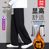 啄木鸟休闲裤男秋冬季新款系带阔腿加绒长裤宽松潮流百搭直筒运动裤子男 黑色【直筒】 常规 XL (建议体重140-155斤)