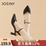 卓诗尼包头凉鞋女2025年夏新款时装尖头单鞋子百搭一字扣带粗跟高跟鞋女 黑色 38