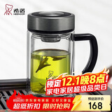 希诺（heenoor）双层玻璃杯带把手高档泡茶杯子男家用办公透明水杯XN-9321 435mL