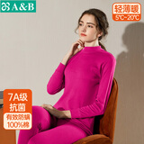 AB女保暖上衣单件常规秋冬长袖纯棉半高领内穿贴身棉毛衫秋衣打底 玫红（上衣） 2XL 推荐125-145斤【5°-15°】