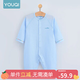 优奇婴儿衣服夏季薄款纯棉连体衣新生幼儿睡衣宝宝纱布哈衣夏装空调服 纯棉款【闭档】冰蓝 73cm